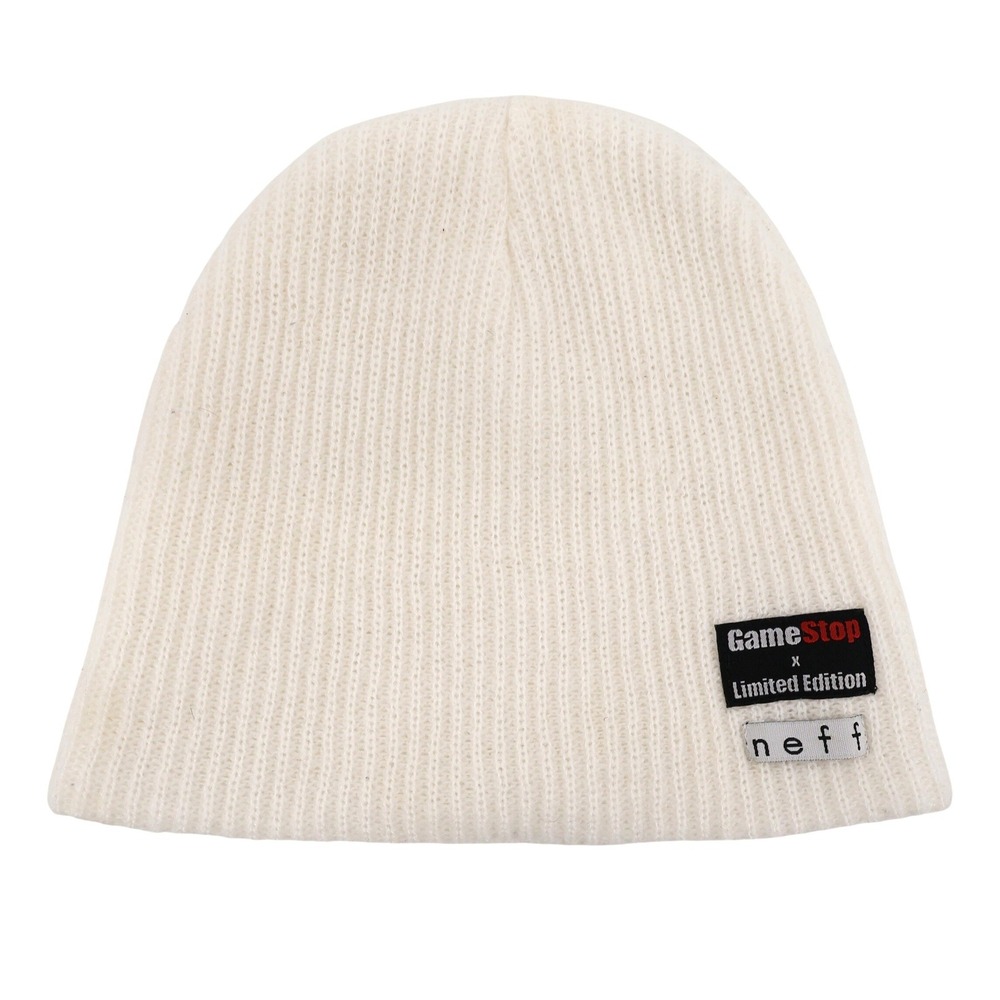 Neff GameStop Limited Edition Ribbed Knit Beanie RARE White Unisex OSFA